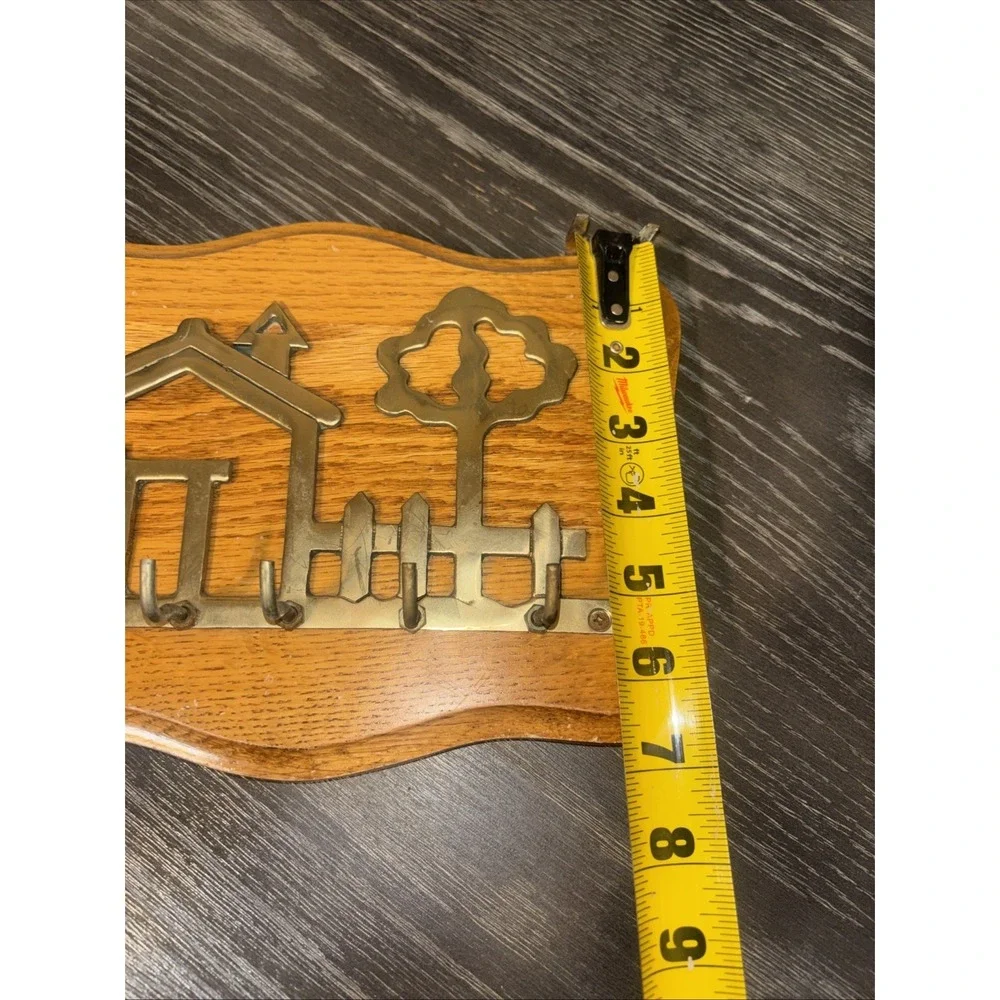 Brass House Home Tree Fence Shaped Key 5 Hook Ring Holder Wall Hanging On Board